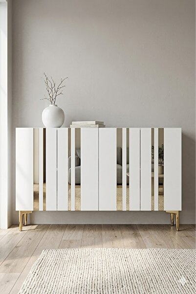 CENEYRA KA1230BG MİA Konsol ve Tv Sehpası Beyaz-Gold 120cm