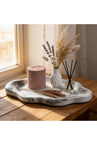 onestudio Handmade Concrete Decorative Tray with Marble Pattern Presentation ...