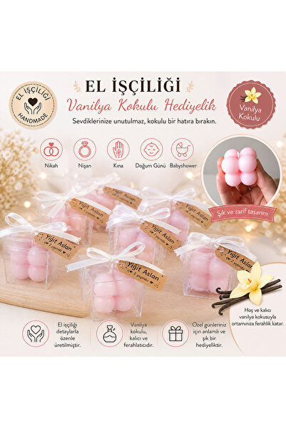 F&A Candle El Yapımı Pembe Bubble Mum – Vanilya Kokulu Şeffaf Kutulu Nikah Ni...