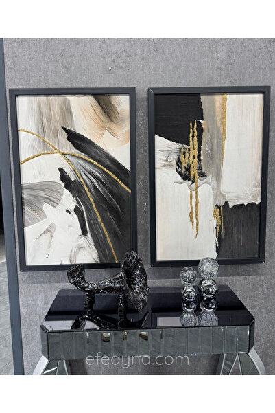 Efe Ayna SOYUT RESİM-SİYAH AHŞAP ÇERÇEVELİ-2 Lİ TABLO SETİ-50X70