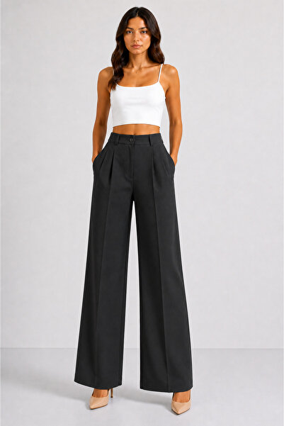 MODA GARDEN 35 Ar66 Women's High-Waisted Wide-Leg Pants – Pleated, Relaxed Fi...