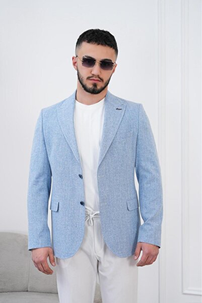 Dupont Erkek Keten Blazer Ceket Slim Fit Yazlık Nefes Alabilir