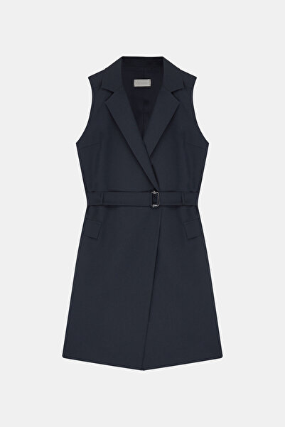 W Collection LACİVERT DÜZ DİZ ÜSTÜ ELBİSE
