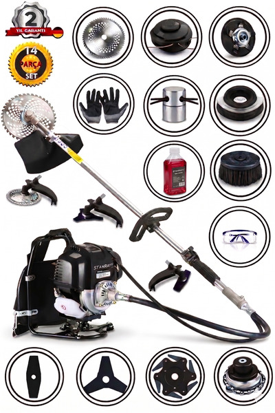 stanrayf Alman 20 HP Çelik Piston Benzinli Motorlu Sırt Tipi Tırpan Çim Biçme...