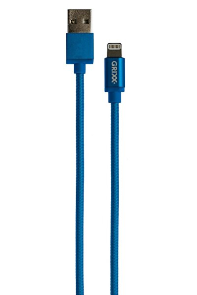 Grixx Data cable - 8-pin to USB Apple MFI License, braided, length 1m - blue