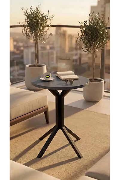 hey modüler mobilya Yıldız Yuvarlak Antrasit Gri 50 cm Balkon Masası Yan Sehp...