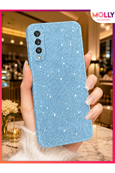 Molly Galaxy A50 İçin Buz Mavisi Berry Parıltılı ve Işıltılı Parlak Simli Sil...