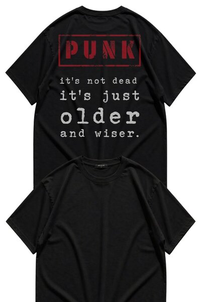 Fuddy Moda Tricou unisex oversize punk, cu imprimeu pe spate, cu guler rotund...