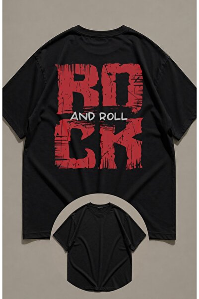Fuddy Moda Tricou unisex oversize cu imprimeu rock and roll, cu gât rotund