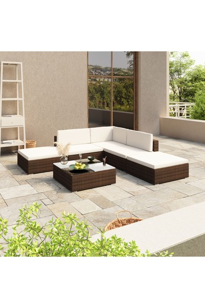 vidaxl Set mobilier de gradina cu perne, 6 piese, maro, poliratan