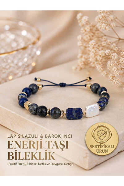 Zokak Kadın Sertifikalı Gerçek Barok İnci ve Lapis Lazuli Doğal Taş Bileklik ...