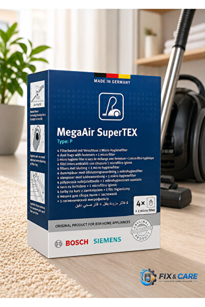 Bosch P - Tipi Toz Torbası MegaAir SuperTEX - 4 Toz Torbası + 1 Mikro Filtre