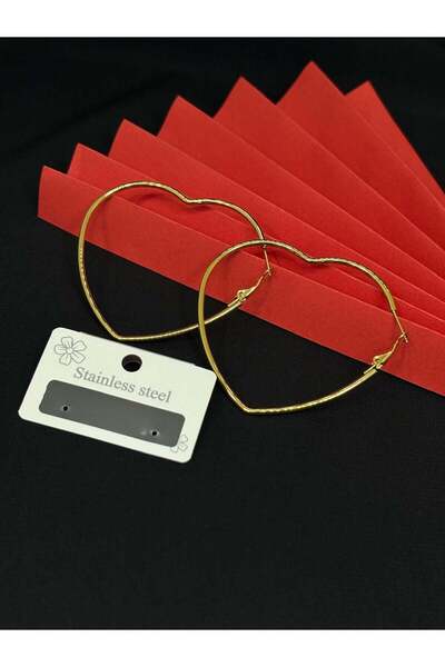 Melisa Takı & Aksesuar 316L Steel Gold Color Heart Hoop Earrings