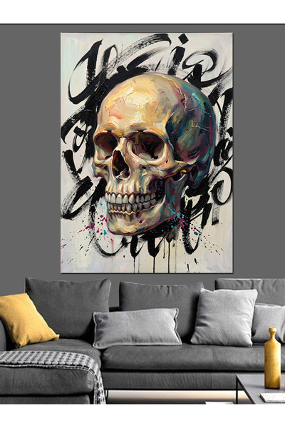 Artmeg Graffiti Style Artistic Skull Illustration Decorative Canvas - Mdf Woo...
