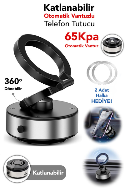mimtec Katlanabilir Vantuzlu Telefon Tutucu - 360 Derece Ayarlanabilir Alümin...
