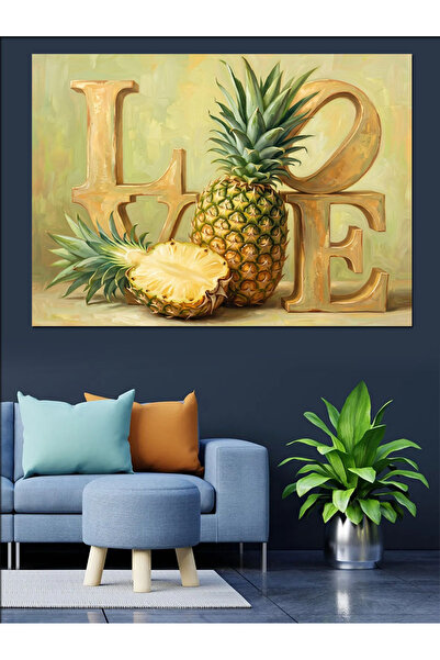 Artmeg Pictură decorativă pe pânză cu tematică ananas și dragoste - Pictură d...