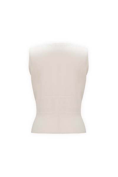 Qoolest Women's Ecru Double-Breasted Detailed Sleeveless Knitwear Blouse Stylish & Comfortable Women's Top Clothing