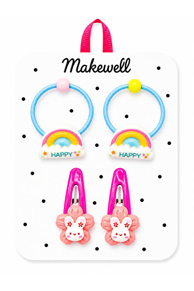 MakeWell Set of 4 Girls' Hair Clips – Rainbow Rubber Hair Clips & Figured Sna...