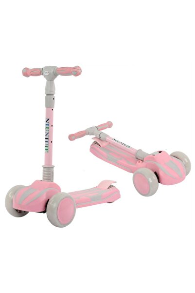 Junios Trotineta cu 3 roti, lumini LED, pliabila, 3-6 ani, roz