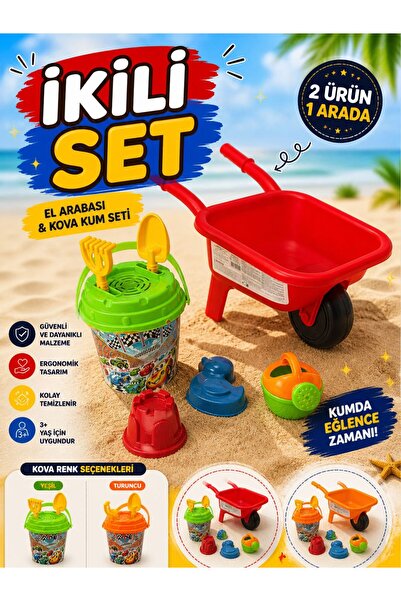 SAZE İkili Set Oyuncak El Arabası ve Kova Kum Seti | Kürekli Plaj & Bahçe Oyu...