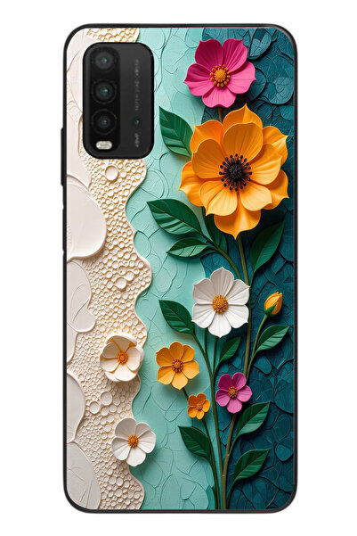 Le Balvo Redmi 9T Uyumlu Güzel Modern Çiçekler Baskılı Silikon Kılıf
