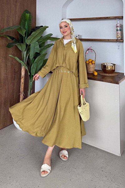 Hazamoda Pocketless Liya Suit in Oil Green
