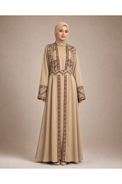 ZENYA Abaya Mira Etnik Nakış İşlemeli Kuşaklı İçlikli Tesettür Abaya