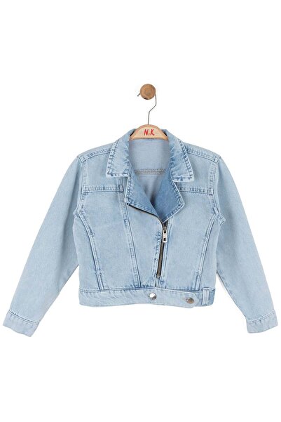 nk kids Nk Girl's Asymmetrical Zippered Denim Jacket 8-14 Years Light Blue