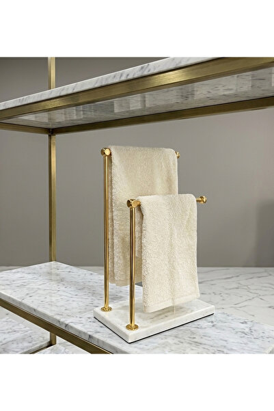 STONİST HOME DEKORASYON beyaz 2 li havluluk gold aksesuarlı