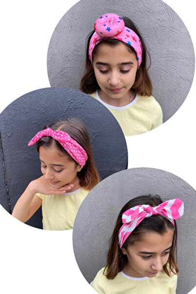 Kokoş 3-Piece Pink Color Hair Band (Set)