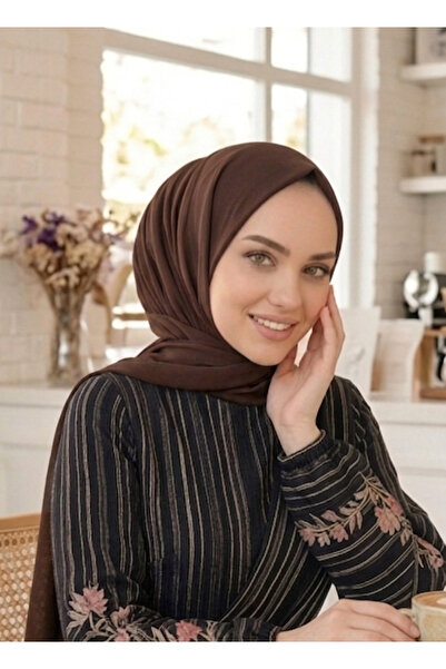 AHRAR tesettür Practical Ready-To-Wear Hijab Shawl with Snap Fasteners, Brown