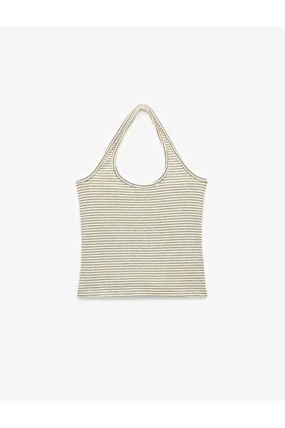Koton Slim Fit Cotton Striped Sleeveless Halter Neck Blouse