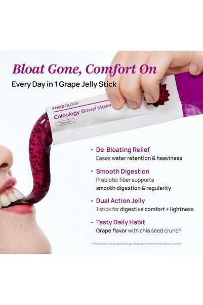 FOODOLOGY Coleology Bowel Movement Jelly (10 Days) - Garcinia Cambogia (HCA) Jelly Sticks, Grape and Prune Flavored, Polydextrose, Collagen, Hyaluronic Acid, 10 Sticks