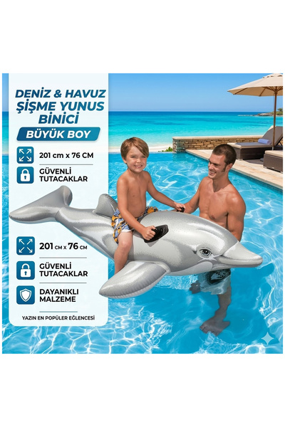 direkstoktan Deniz ve Havuz İçin Büyük Boy Tutacaklı Şişme Yunus Binici (201 ...