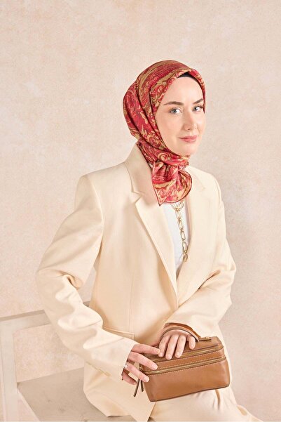Silk Home Twill Silk Scarf Royale Shawl Pattern Pink-Red 90