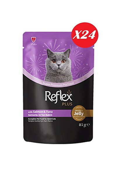 Plus Jöle İçinde Somonlu ve Ton Balıklı Yetişkin Kedi Konservesi 85 gr*24 Adet