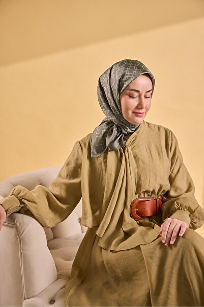 Silk Home Eșarfă din mătase twill, verde gri, cu lanț