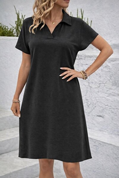 Generic Brand Women's Short Sleeve V-Neck Aerobin Fabric Above Knee Dress
