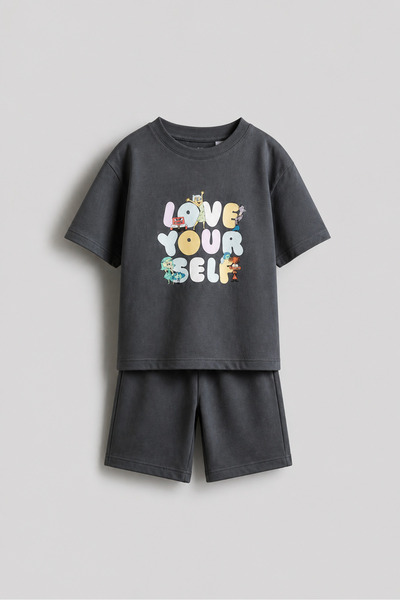 LittlePoffy Set de două piese pentru fete cu pantaloni scurți, 100% bumbac, d...