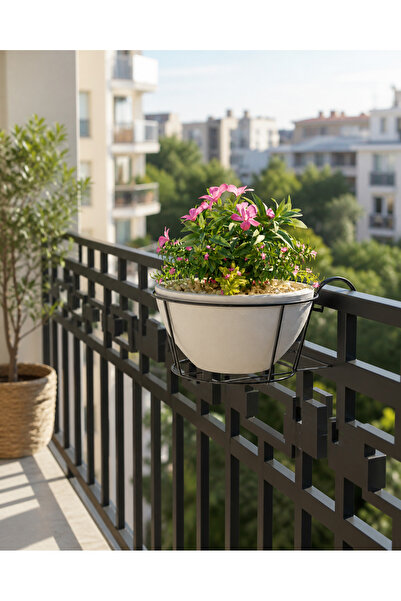 mba decor metal bending art Siyah Metal Balkon Saksılık Saksı Tutucu Korkuluğa Asılan Çiçeklik 20 cm Sağlam Tel Demir