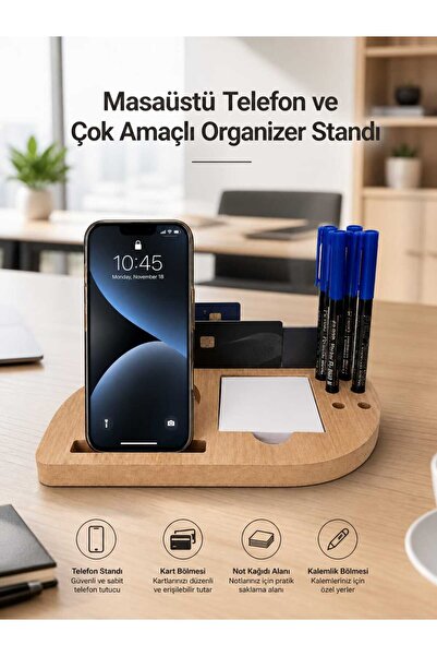 Jest Dekor Konsept DeskMate Safir Meşe Telefon Standlı MDF Masaüstü Organizer...