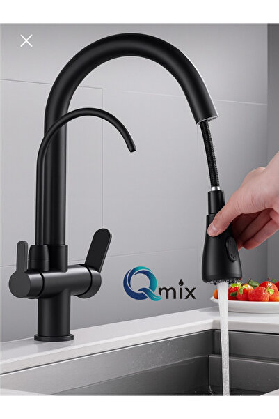QMİX Black Luxury Model Purified Spiral Kitchen Sink Faucet with Brass Body