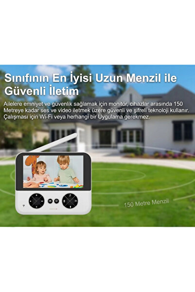 TECHNOM 720P HD Akıllı 4.3 inç Renkli Ekranlı Gece Görüşü & Sıcaklık Sensörlü Bebek Monitörü