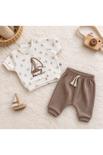 Happy Baby Butik Anılço 100% Cotton Baby Boy Summer Sailing Set with Embroidery Detail, 2-Piece Set