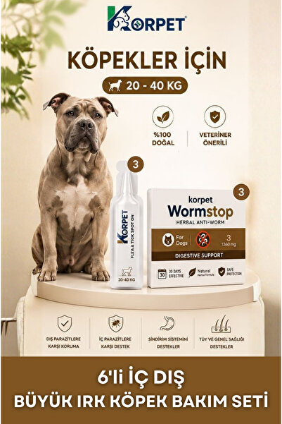 KorPet Büyük ırk 20-40kg Köpekler için 6'li İç Dış Bakım Seti Bit Pire Uzakla...