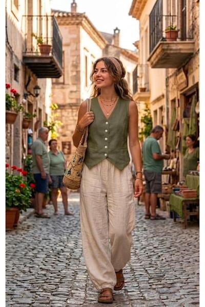 MELTEM COLLECTION Women's Vest / Cotton Woven Muslin