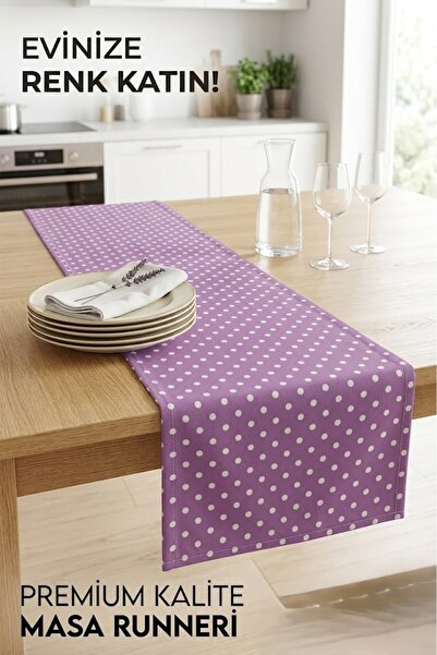 Rona Home Lilac Polka Dot Quality Fabric Runner Water Repellent Stain Resista...