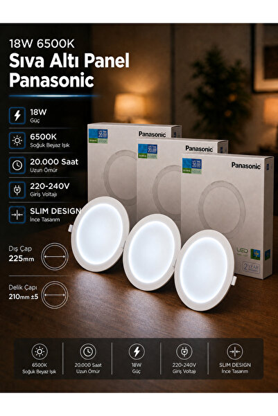 Viko by Panasonic 18W 6500K Sıva Altı Slim Led Panel Beyaz Işık - 3'lü Paket
