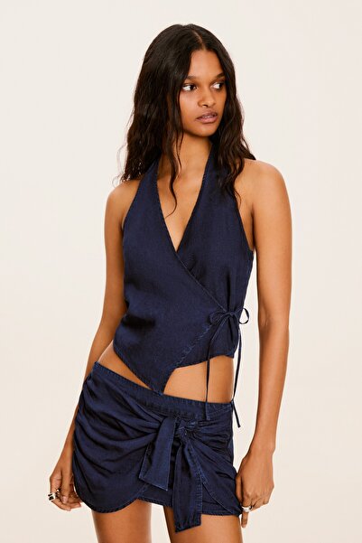 Bershka Denim halter yaka bluz