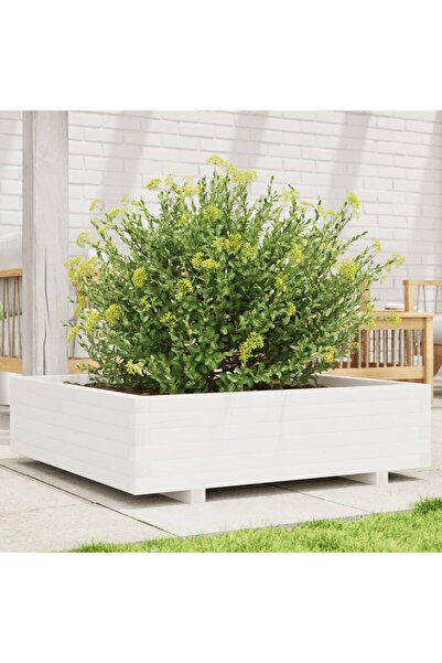 vidaxl Jardiniera de gradina, alb, 90x90x26,5 cm, lemn masiv de pin